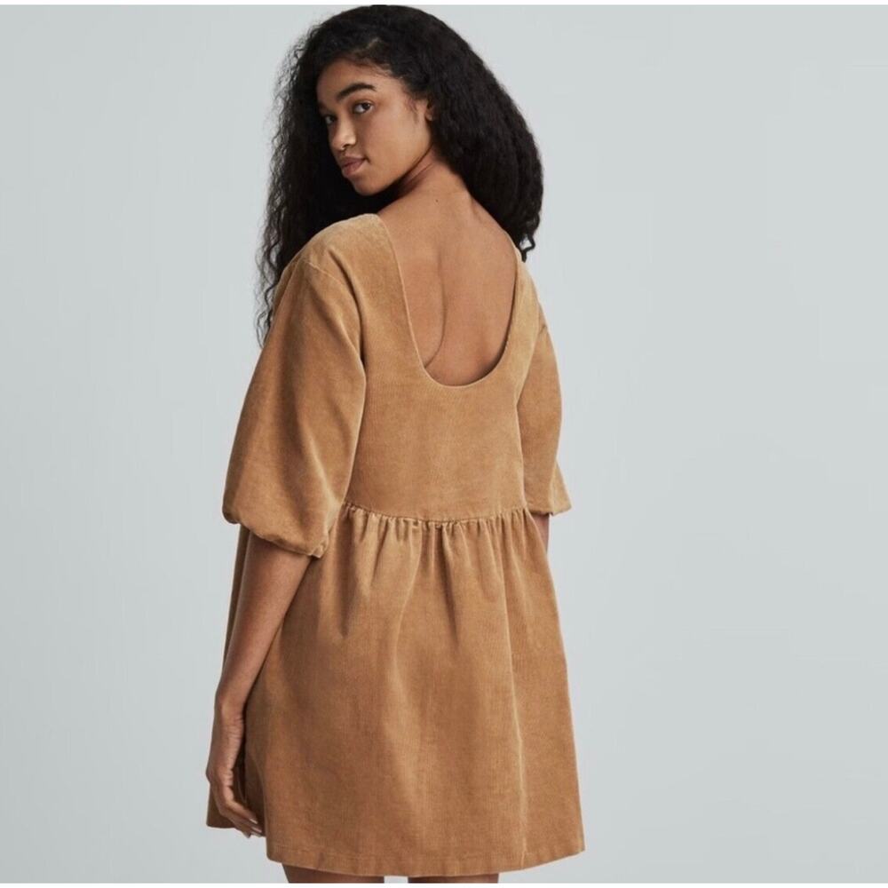 Everlane the corduroy puff sleeve‎ mini dress in mustard yellow
